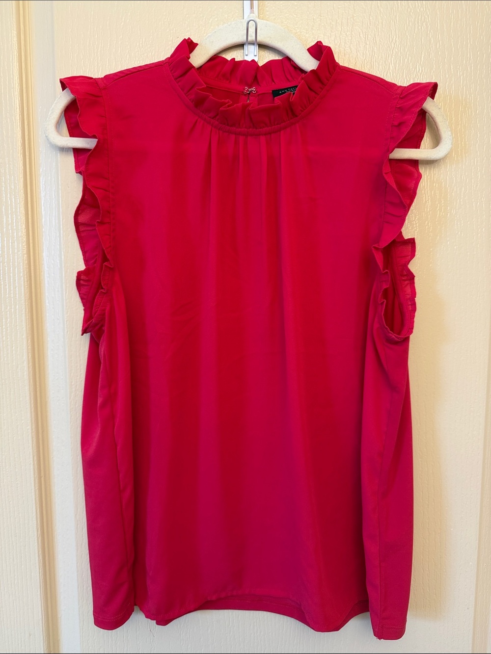 Ann Taylor Factory Ruffle Mock Neck Sleeveless Top - Hot Pink